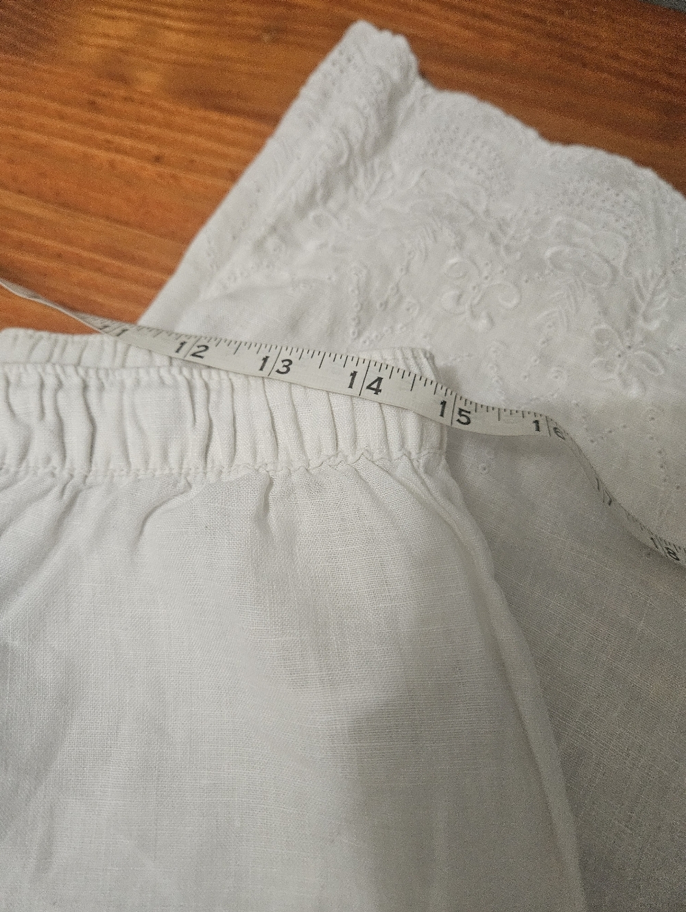 Rachel Ashwell 100% Linen White Casual Pants With Lasercut Bottom Hem Detail Med - Picture 7 of 9